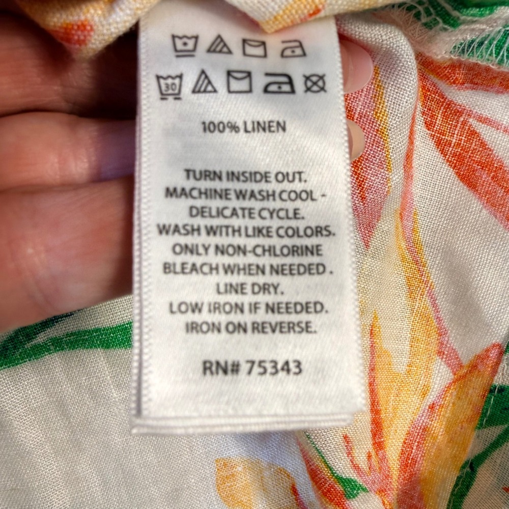 Nicole Miller Linen Tropical Floral Shift Dress S White Yellow Flutter Sleeve - Picture 6 of 15
